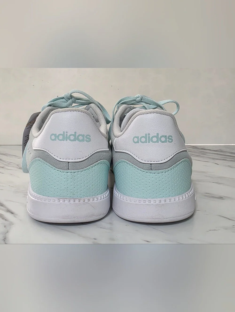 adidas Women’s Mint Green and White Court-Style Sneakers